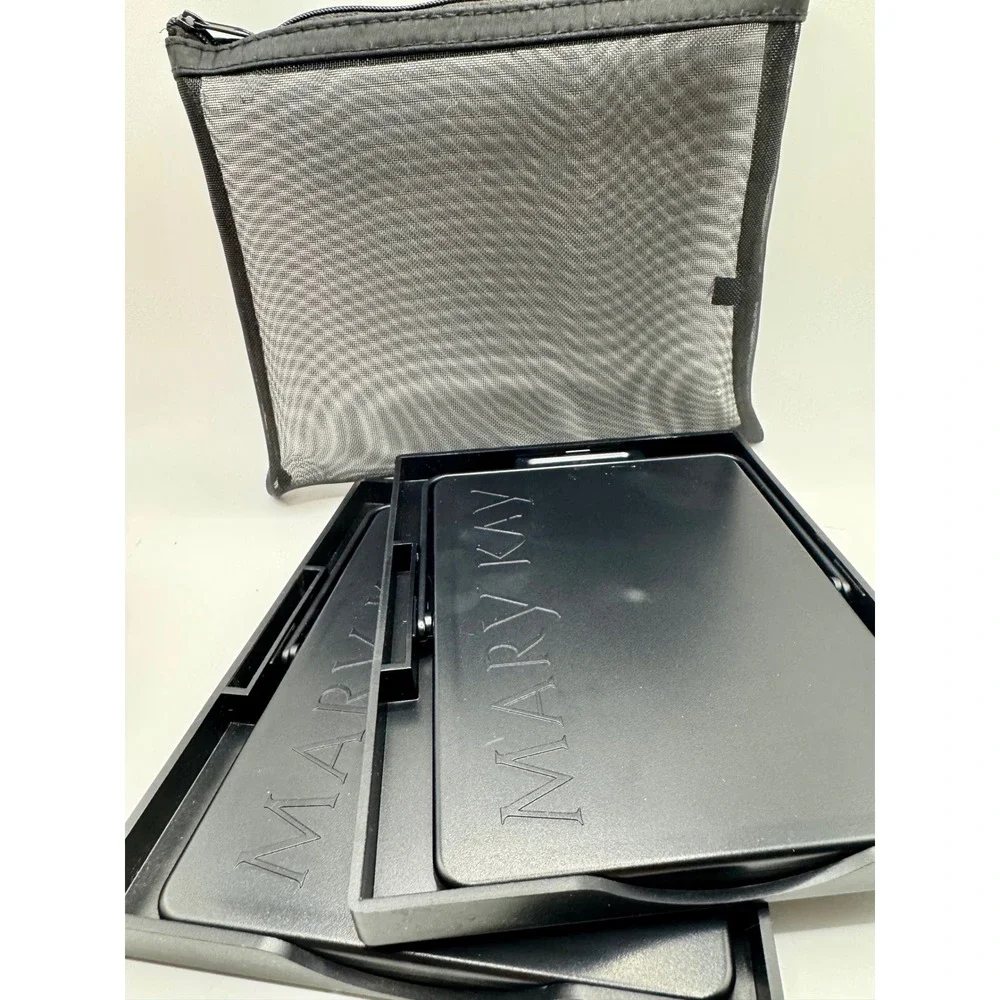 Set of 2 Mary Kay Travel Makeup Mirrors With Tray Folds Flat‎ & 1 Mesh Carry Bag